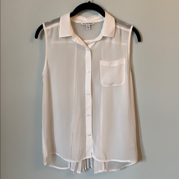 American Eagle Outfitters Tops - AE White Sheer Collared Button Up Tank